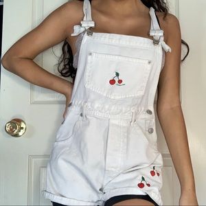cute white cherry jean one piece top